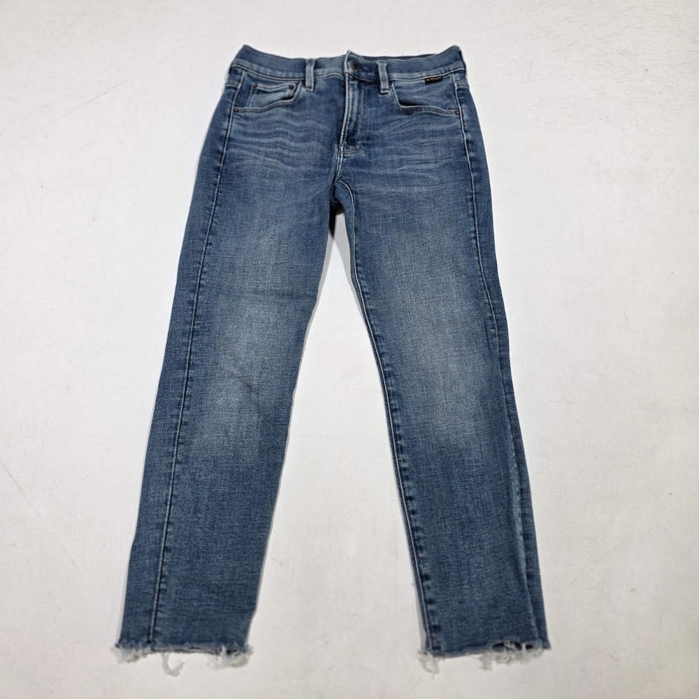 G-Star Raw 3301 Skinny Jeans Womens 26 Blue Frayed Hem Raw Edge Denim Pants